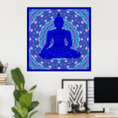 Blue Medicine Buddha mit farbenfroher Mandala Poster (Heimbüro)