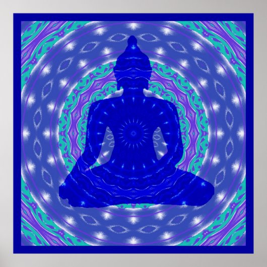 Blue Medicine Buddha mit farbenfroher Mandala Poster (Vorne)