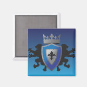 Blue Medieval Lion Heraldry Magnet (Vorderseite/Rückseite)