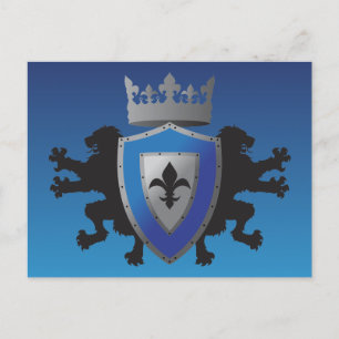 Blue Medieval Lion Heraldry Postcard Postkarte