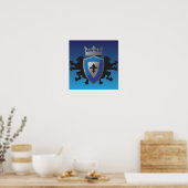 Blue Medieval Lion Heraldry Poster (Küche)