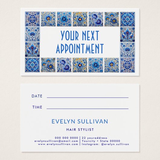 Blue Mediterrane Fliesen - Terminkarte (Vorne & Hinten)