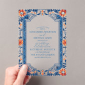 Blue Mediterranea Tile & Lemon Wedding Acryleinladungen (Insitu (Handheld))