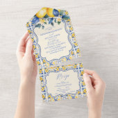 Blue Mediterranea Tile & Lemon Wedding All In One Einladung (Abreißen)