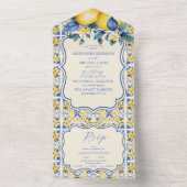 Blue Mediterranea Tile & Lemon Wedding All In One Einladung (Innen Boden)