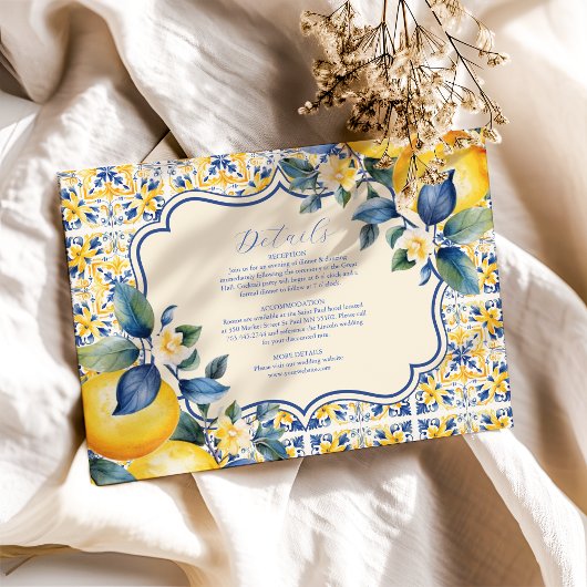 Blue Mediterranea Tile & Lemon Wedding Begleitkarte