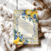 Blue Mediterranea Tile & Lemon Wedding Einladung