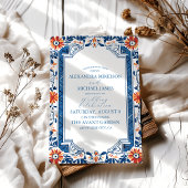 Blue Mediterranea Tile & Lemon Wedding Einladung