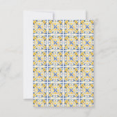 Blue Mediterranea Tile & Lemon Wedding RSVP Karte (Rückseite)