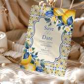 Blue Mediterranea Tile & Lemon Wedding Save The Date