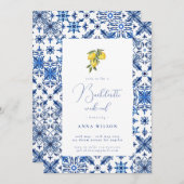 Blue Mediterranean Bachelorette Party Einladung (Vorne/Hinten)