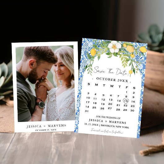 Blue Mediterranean Boho Lemon Italienischer Kalend Save The Date