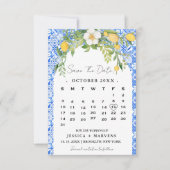 Blue Mediterranean Boho Lemon Italienischer Kalend Save The Date (Vorderseite)