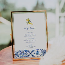 Blue Mediterranean citrus wedding menu