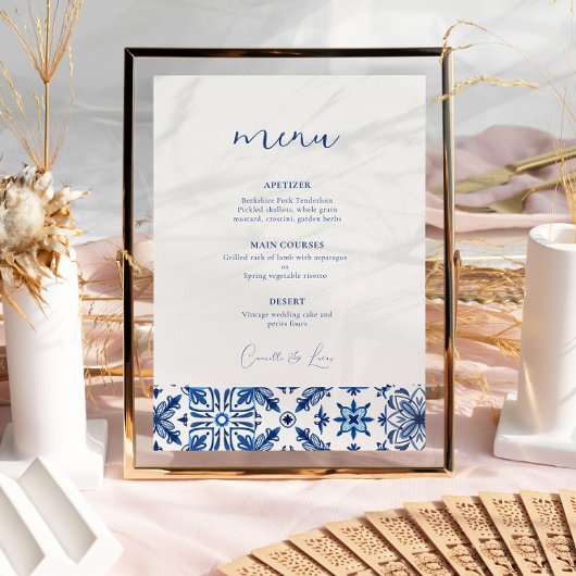 Blue Mediterranean citrus wedding menu