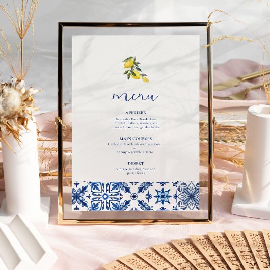 Blue Mediterranean citrus wedding menu