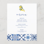 Blue Mediterranean citrus wedding menu (Vorderseite)