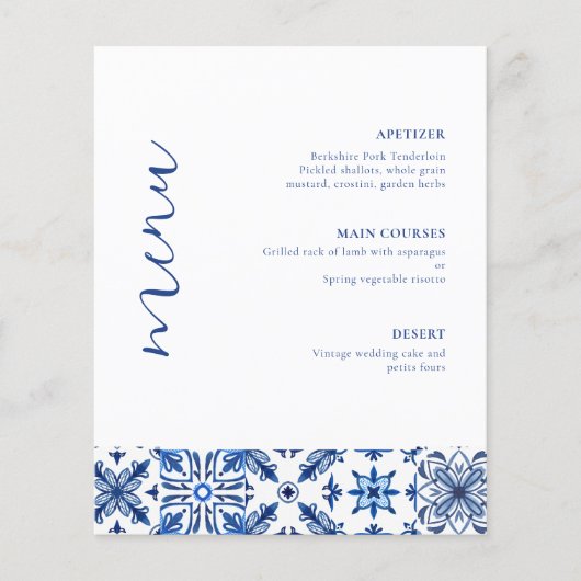 Blue Mediterranean citrus wedding menu (Vorderseite)