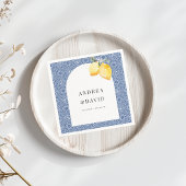Blue Mediterranean Italian Tile Lemon Wedding Serviette