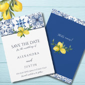 Blue Mediterranean Italian Wedding Save the Date Einladung