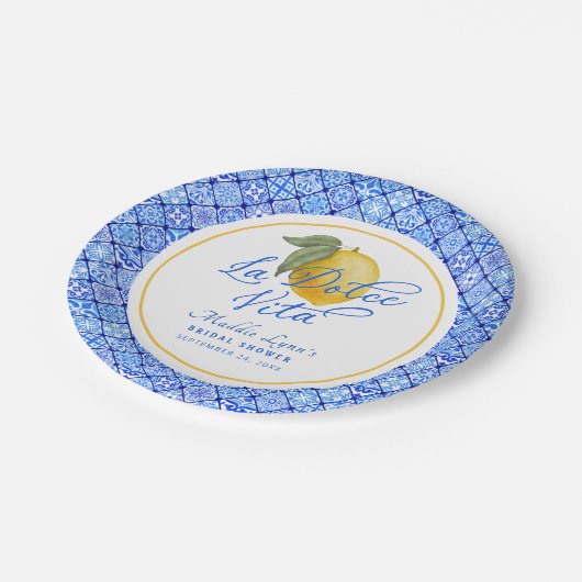 Blue Mediterranean La Dolce Vita Brautparty Pappteller (Schrägansicht)