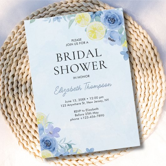 Blue Mediterranean Lemon Bridal shower Einladung