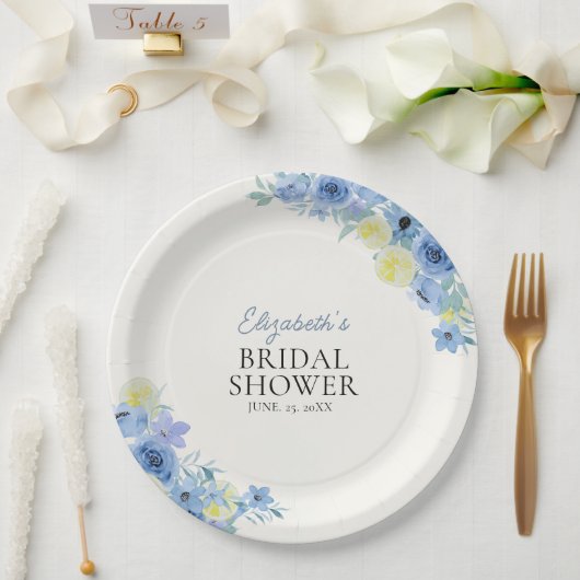 Blue Mediterranean Lemon Bridal shower Pappteller (Hochzeit)