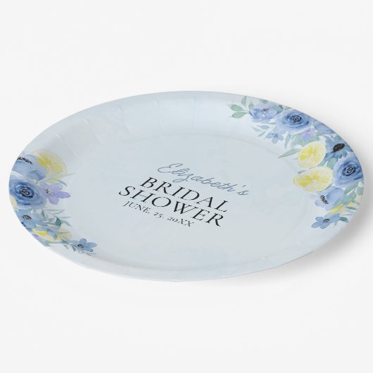 Blue Mediterranean Lemon Bridal shower Pappteller (Schrägansicht)