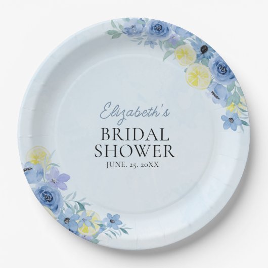 Blue Mediterranean Lemon Bridal shower Pappteller (Vorderseite)