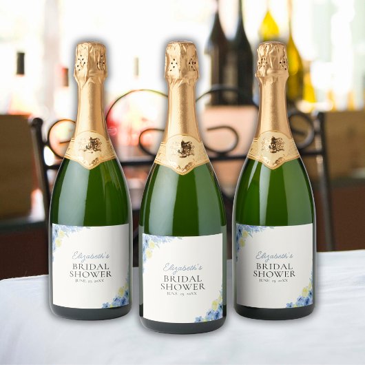 Blue Mediterranean Lemon Bridal shower Schaumweinetikett
