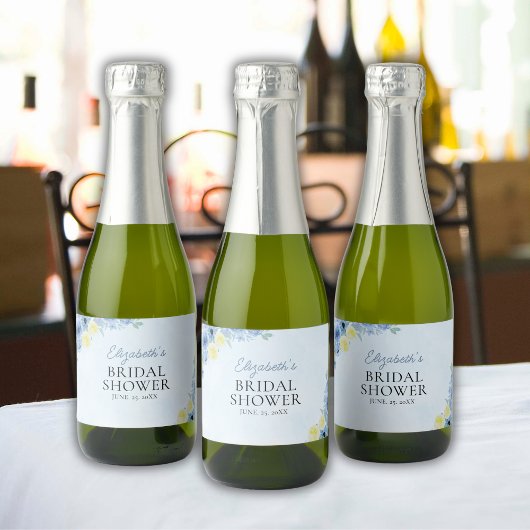 Blue Mediterranean Lemon Bridal shower Schaumweinetikett