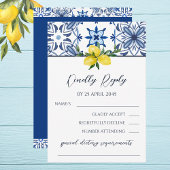 Blue Mediterranean Lemon Italian Wedding RSVP Card