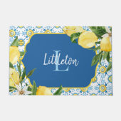 Blue Mediterranean Lemon Monogram Custom New Zuhau Fußmatte (Vorderseite)