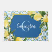 Blue Mediterranean Lemon Monogram Name New Zuhause Fußmatte (Vorderseite)
