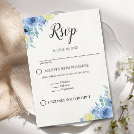 Blue Mediterranean Lemon Wedding RSVP Karte