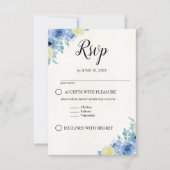 Blue Mediterranean Lemon Wedding RSVP Karte (Vorderseite)