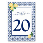 Blue Mediterranean Lemons Citrus Wedding Tischnummer (Rückseite)