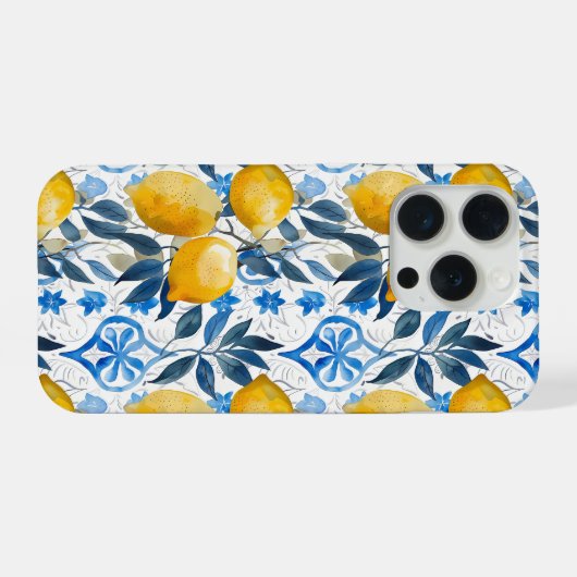 Blue Mediterranean Style Lemon Pattern iPhone Case Hülle (Rückseite (Horizontal))