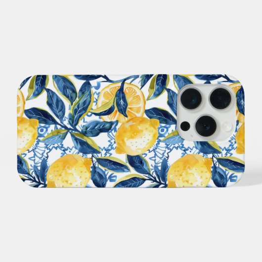 Blue Mediterranean Style Lemon Pattern iPhone Case Hülle (Rückseite (Horizontal))