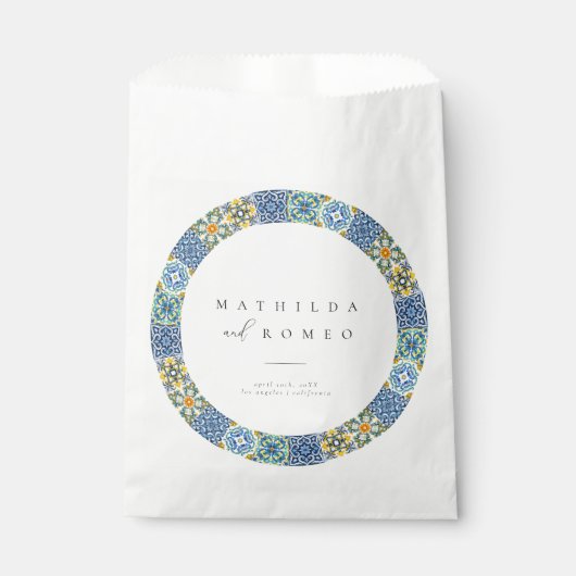 Blue Mediterranean Tile & Citrus Gastgeschenk Hoch Geschenktütchen (Vorderseite)