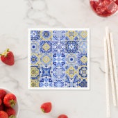 Blue Mediterranean Tile & Citrus Hochzeitsnapkins Serviette (Beispiel)