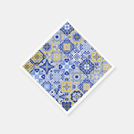 Blue Mediterranean Tile & Citrus Hochzeitsnapkins Serviette (Ecke)