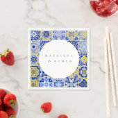 Blue Mediterranean Tile & Citrus Hochzeitsnapkins Serviette (Beispiel)