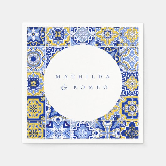 Blue Mediterranean Tile & Citrus Hochzeitsnapkins Serviette (Vorderseite)