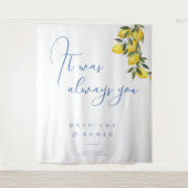 Blue Mediterranean Tile & Citrus Hochzeitstorts Wandteppich (Vorderseite)