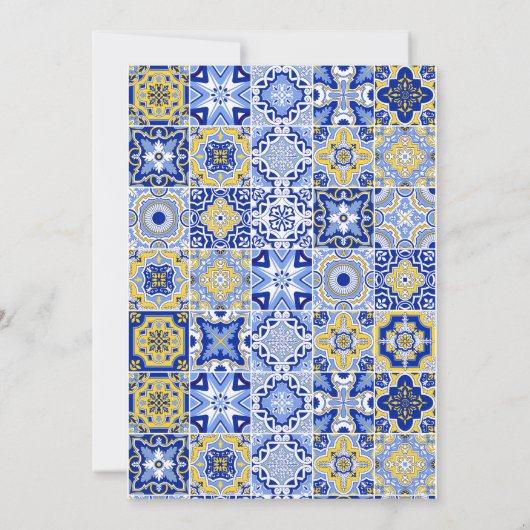 Blue Mediterranean Tile & Citrus Wedding Probe Einladung (Rückseite)