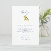 Blue Mediterranean Tile & Citrus Wedding Vielen Da Einladung (Stehend Vorderseite)