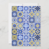 Blue Mediterranean Tile & Citrus Wedding Vielen Da Einladung (Rückseite)