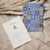 Blue Mediterranean Tile & Citrus Wedding Vielen Da Einladung