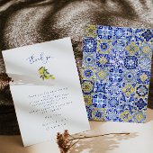 Blue Mediterranean Tile & Citrus Wedding Vielen Da Einladung
